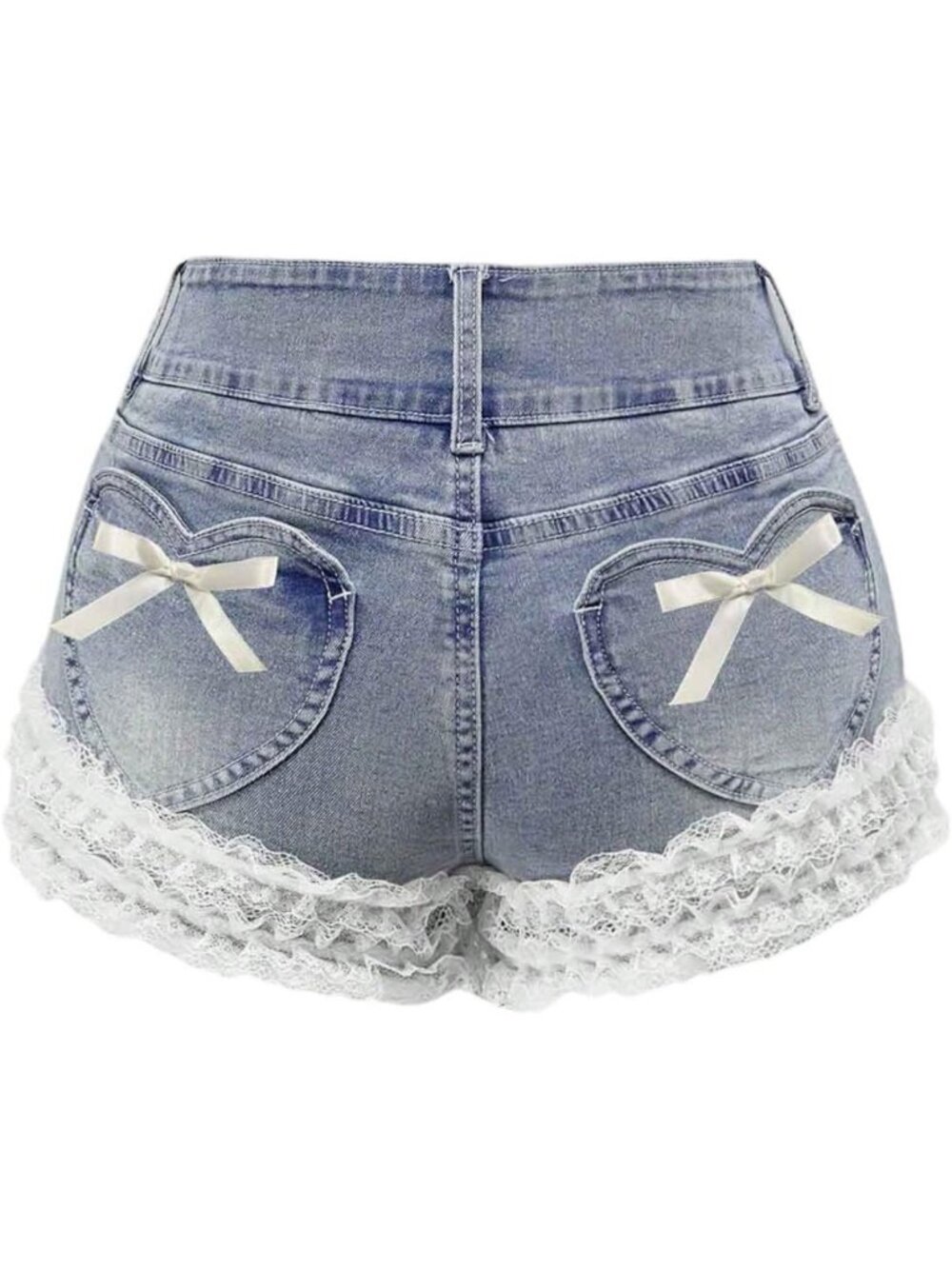 Chic Bow Knot Lace Trim Denim Shorts for Women | Y2K Style Jean Shorts